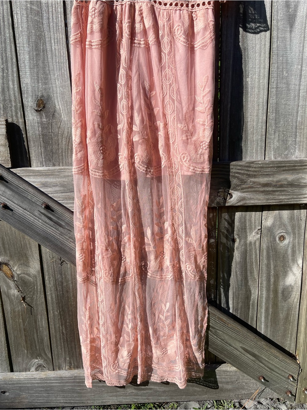 Sheer Blush Pink Lace Maxi Dress Sz XL - Picture 3 of 11